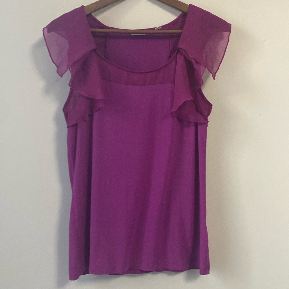 New York & Company flutter sleeve top bright purple